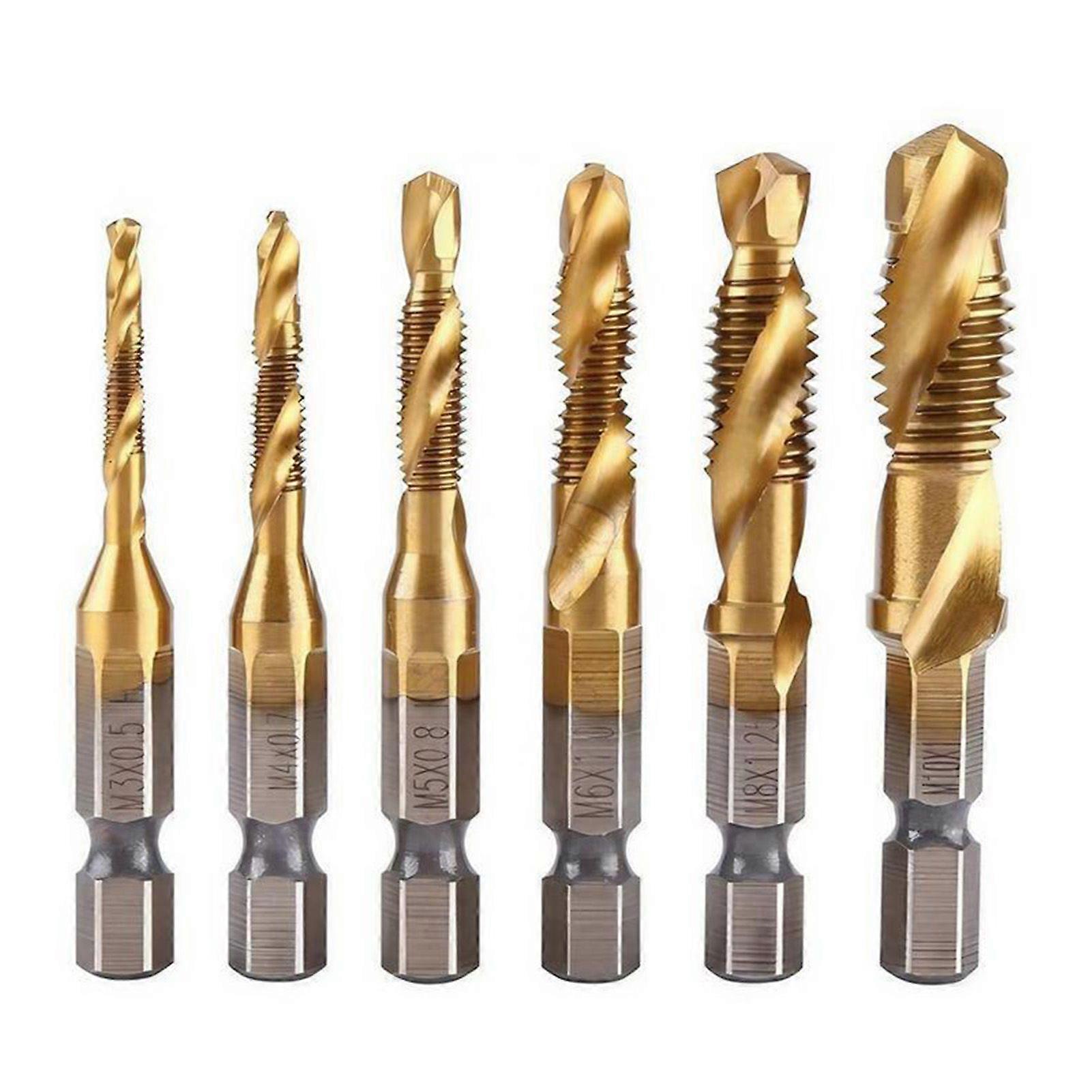 6Pcs Eccentric Drill Bits M3/4/5/6/8/10 Spirals Tap Hex Shank Drill Bits Professional Sturdy HSS Drill Bit Set for Wood/Metal/Concrete/Tile/Etc