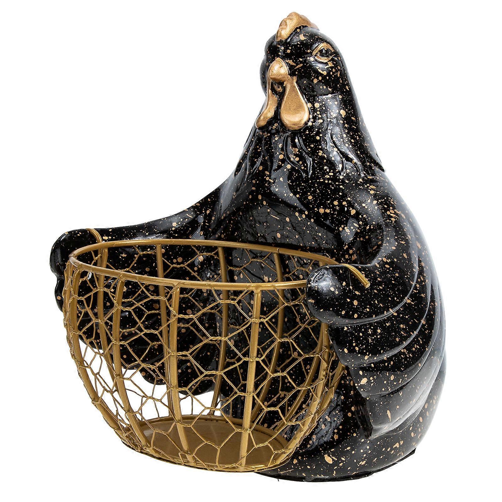 Egg Storage Basket Kitchen Use Chicken Shape Golden Resin Iron Material for Food Organization 1Pack