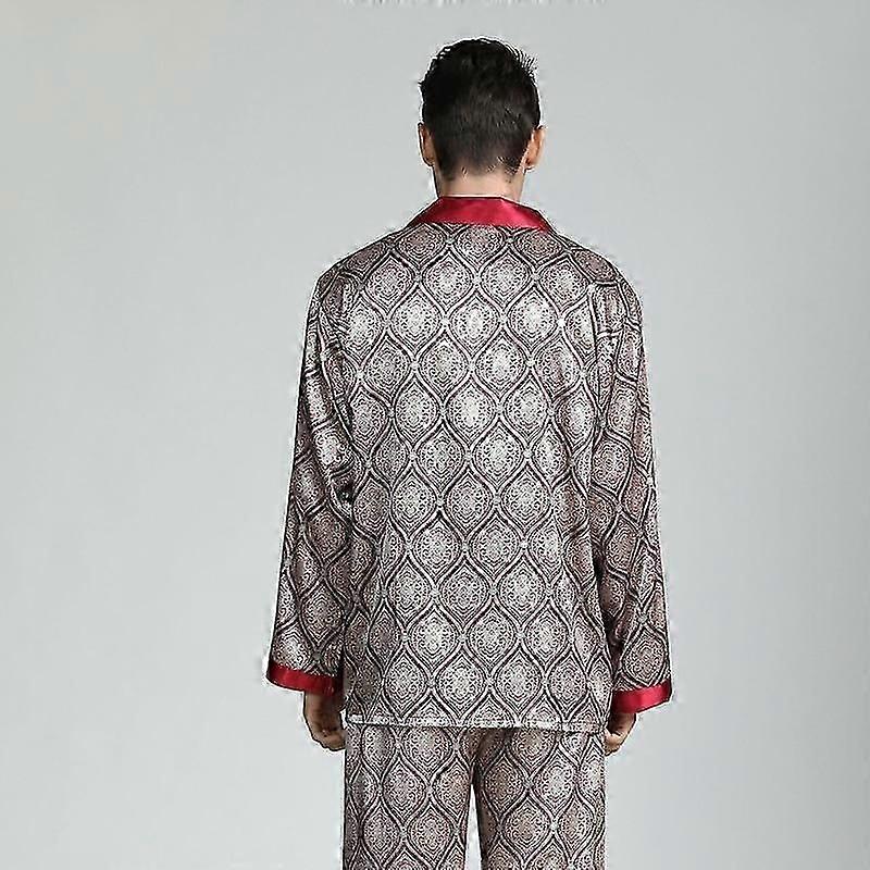 2025 nya mäns långärmad siden satin klassisk tryckt pyjamas set lyx silkeslen pyjamas nattkläder set