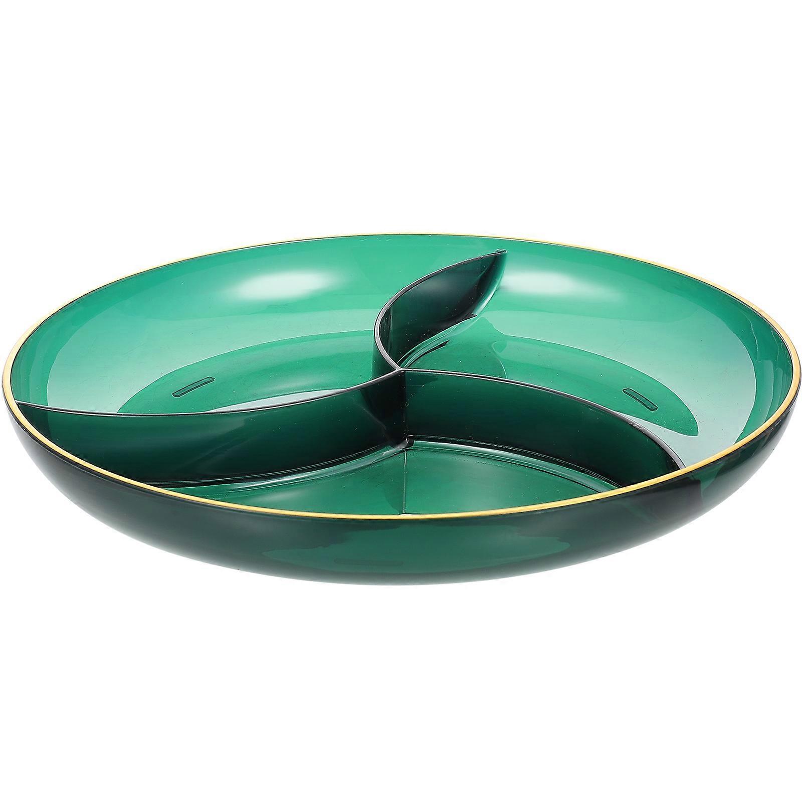 Fruit Platter Three Grids Food Storage Green PET Serving Dish 1Pack