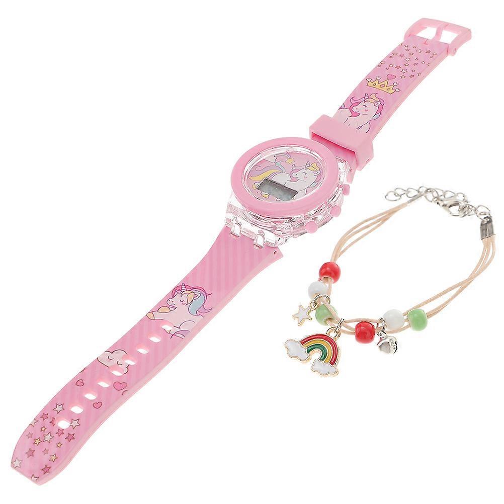Adorable Children's Watch With Night Light Function Rubber Strap 2Set