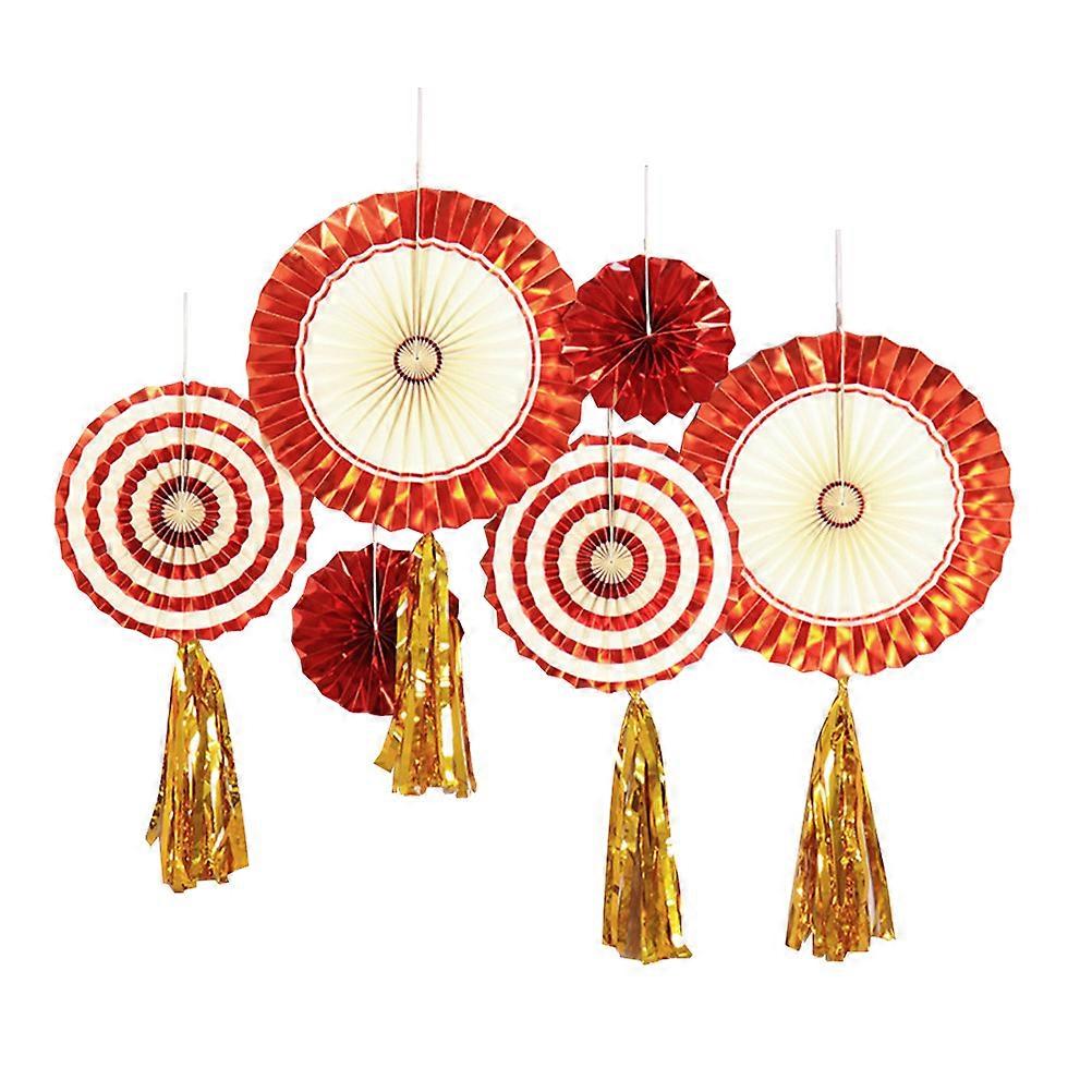 Round Paper Fan Handmade Paper Fans for Decoration 12Pcs with Gold Stamping Design