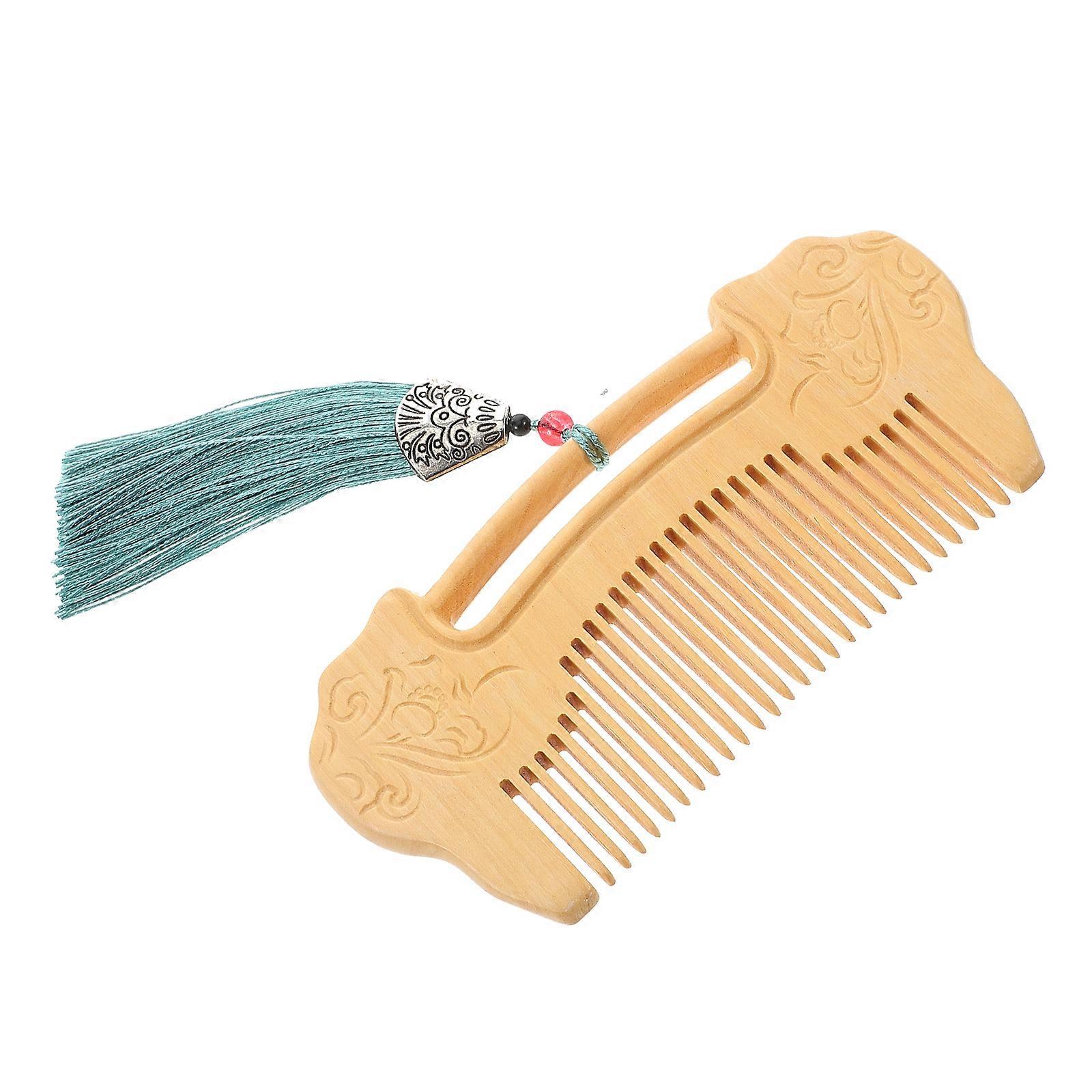 Fine Tooth Wooden Comb for Scalp Massage 2Pcs Handmade Boxwood with Ruyi Lock
