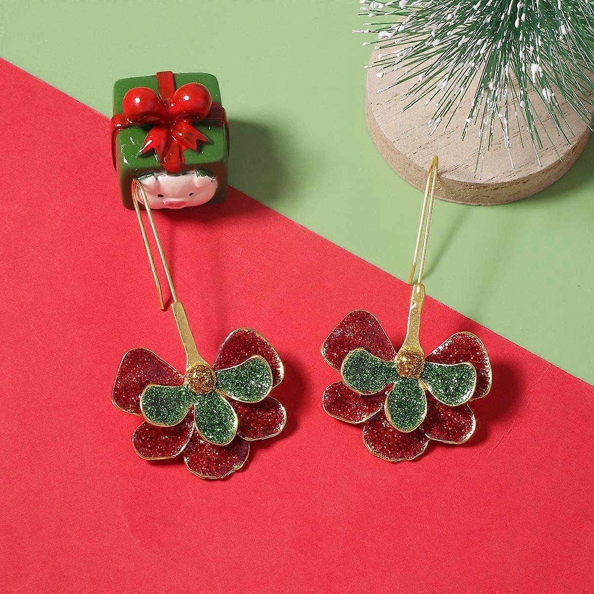 Luxury Red Alloy Flower Long Drop Ear Hooks for Women