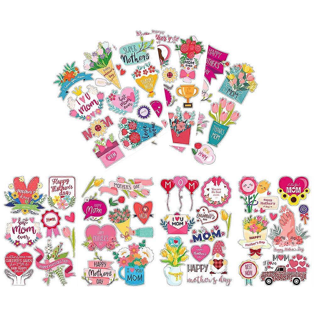 Mother's Day Stickers 5 Sets Lovely Cartoon Window Clings Decorative For Home Use Assorted Color Easy To Apply