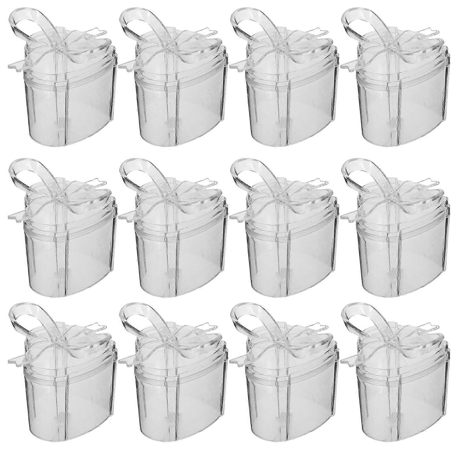 Plastic Candy Box Heart-Shaped Clear Boxes for Storage 24Pcs with Bow Design