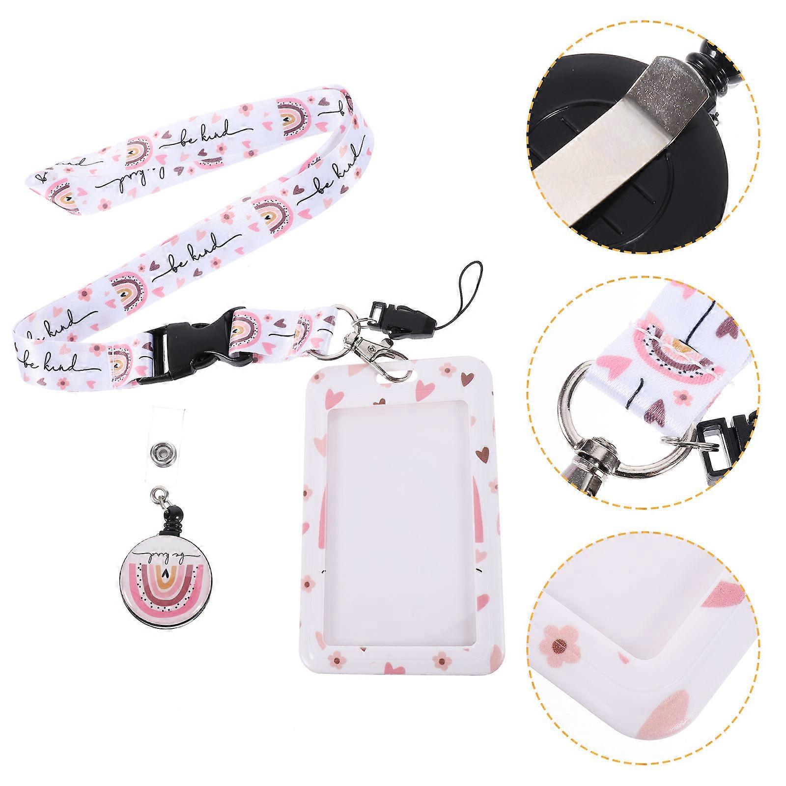 Lanyard Card Holder Rainbow Pattern for Id Protection 1Set Multipurpose