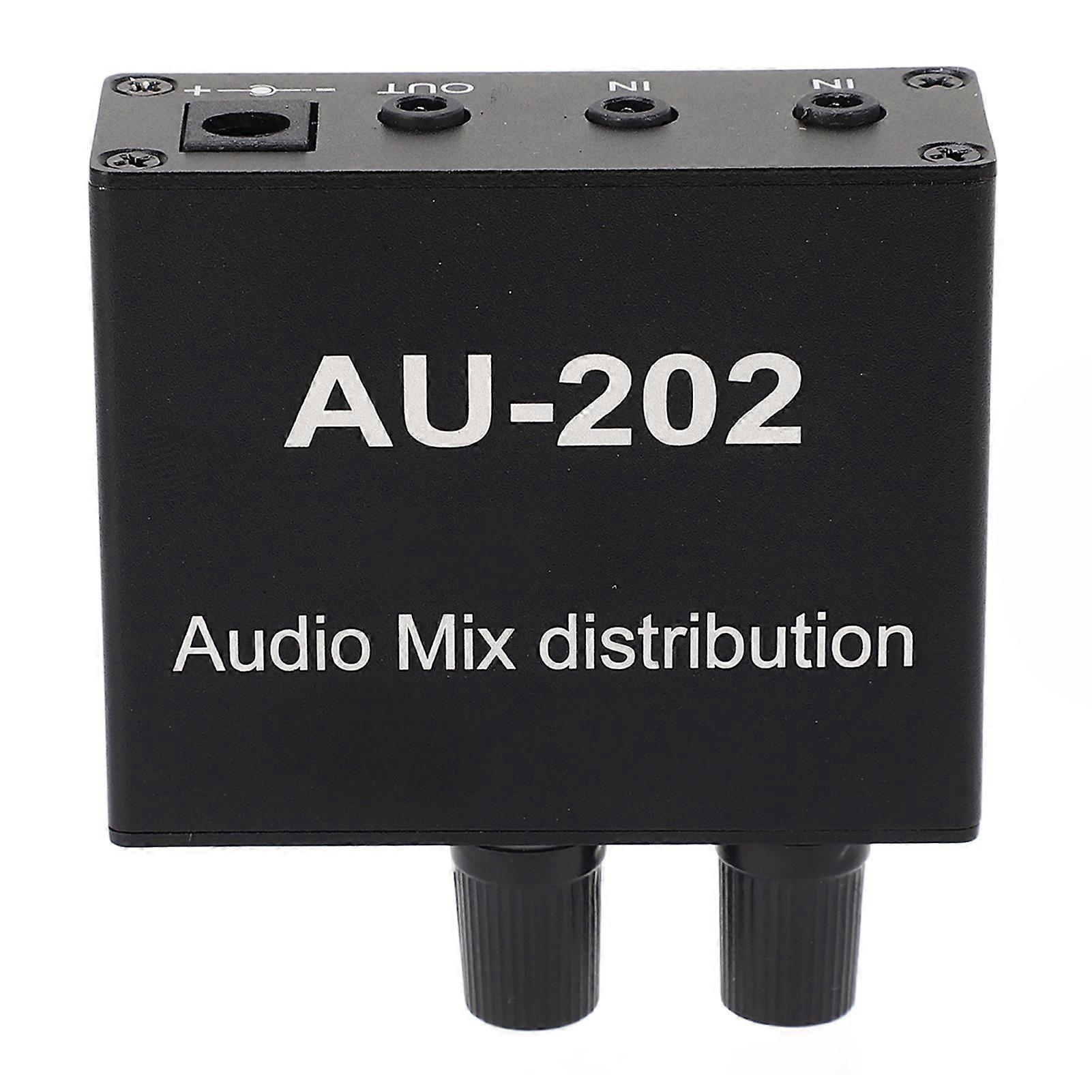 Mini Audio Distribution Mixer 2 in 2 Out Stereo Magnifier Distributor with Power Adapter 100240V EU Plug