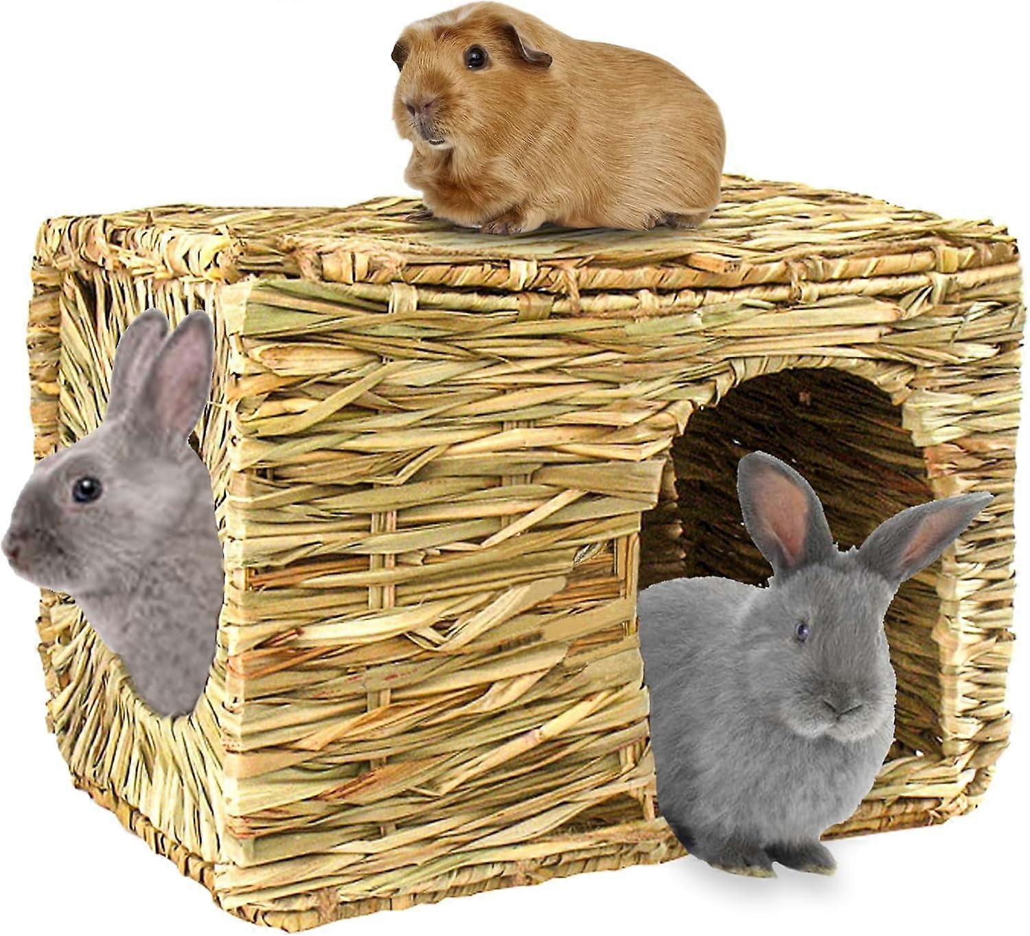 Extra Large Grass House for Rabbit, Foldable & Comfortable - Small Animal Hut Play Hideaway Bed Hay Mat Chew Toy (1 Pack)