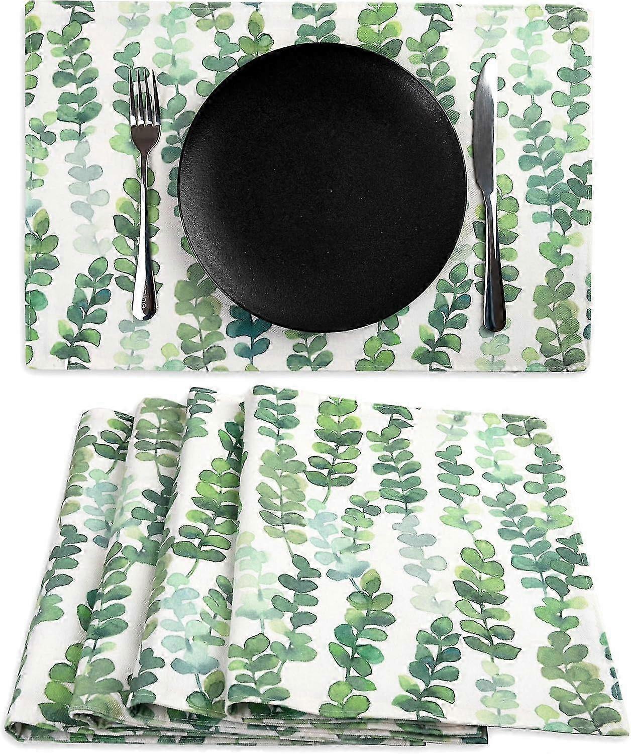 Watercolor Leaves Printed Placemats Set of 4 for Dining Table, 12 x 18 Inch for Kitchen Decoration Holiday Elegant Two Layers Washable Rectangular Tab