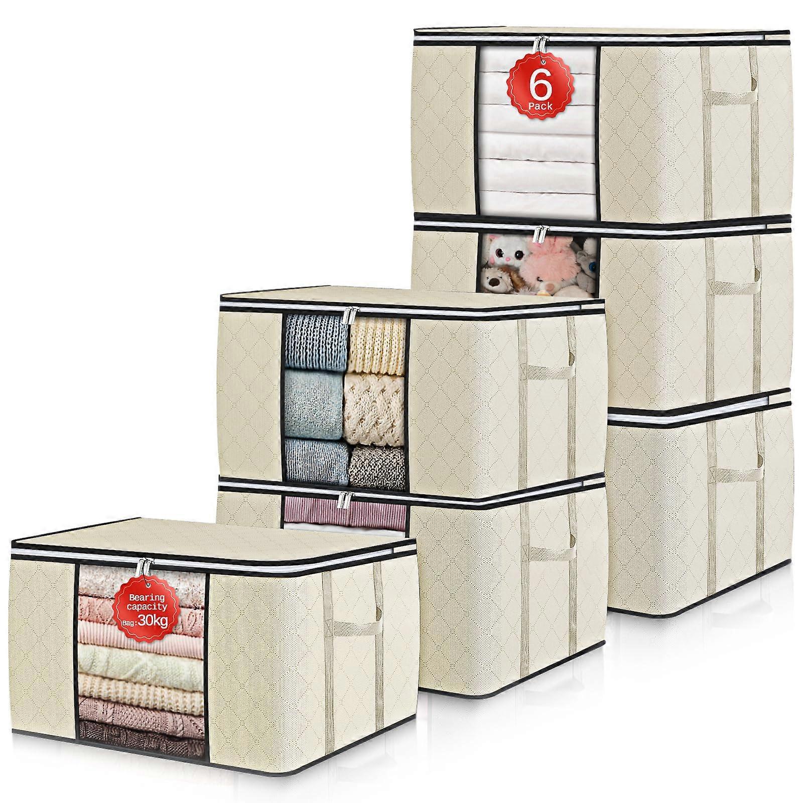 Aura Large Capacity Clothes Storage Bags 6 Pack Storage Boxes With Lids Wardrobe Organiser for Duvet