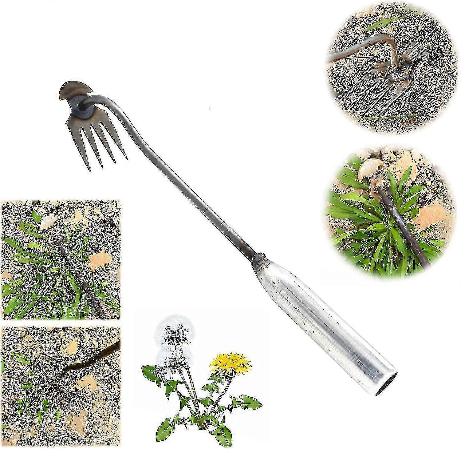 Metal Weeding Tool - Upgraded Weeds Snatcher & Uprooting Artifact, 4 Teeth Garden Weeder for Dual Purpose