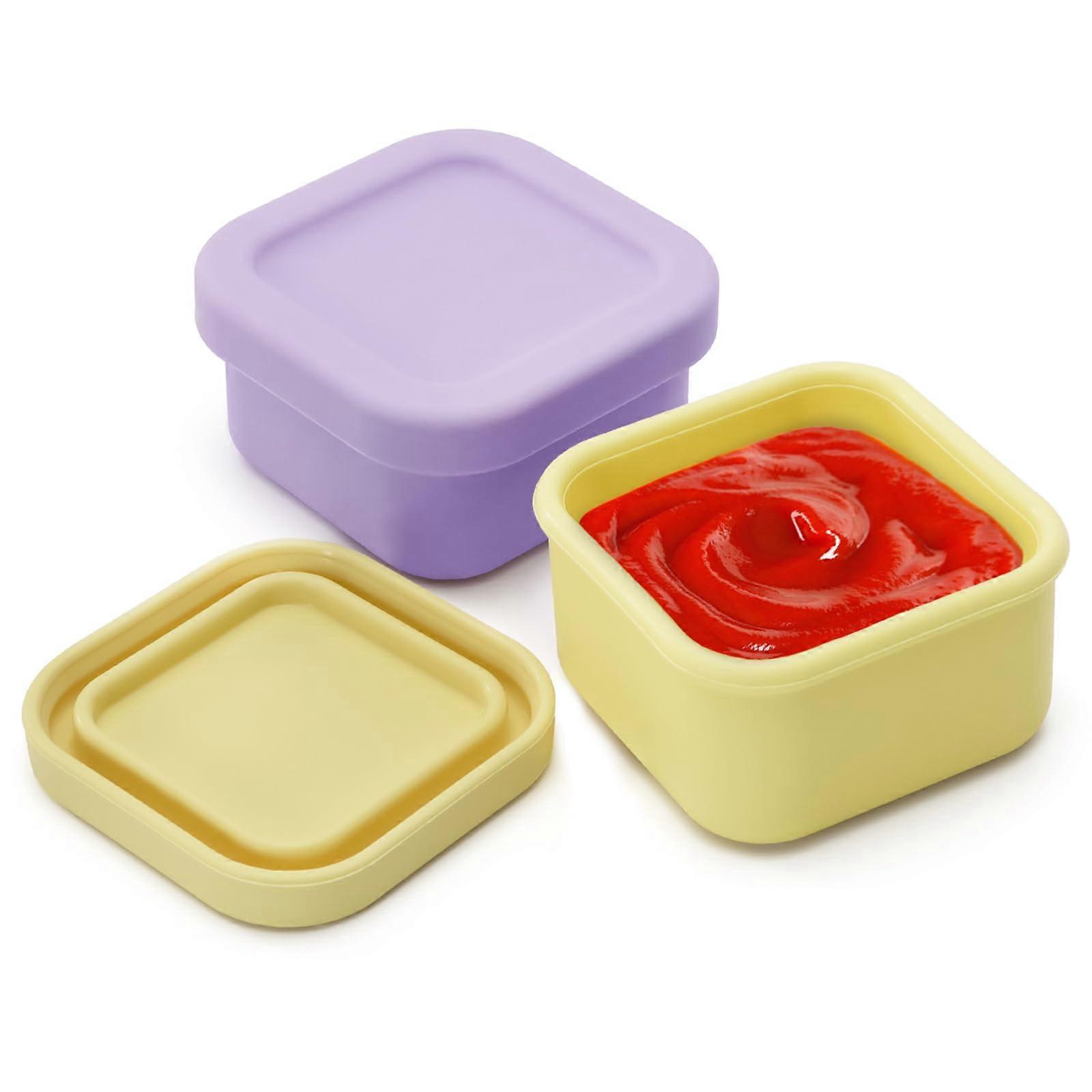 Leakproof Silicone Salad Dressing Container 2Pack 100ml Thick Dip Containers With Lids Purple and Yellow