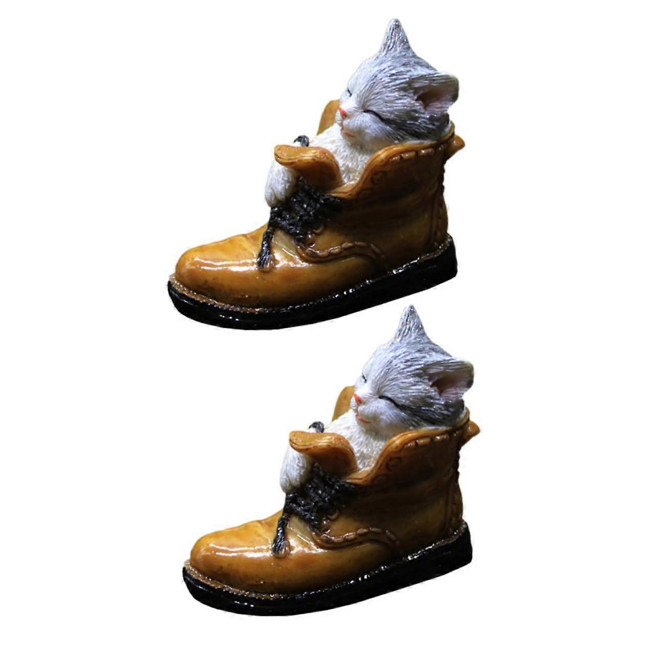 Kitten Ornaments 2 Piece Resin Cat Shoe Design Miniature Landscape Ornament For Bonsai Display