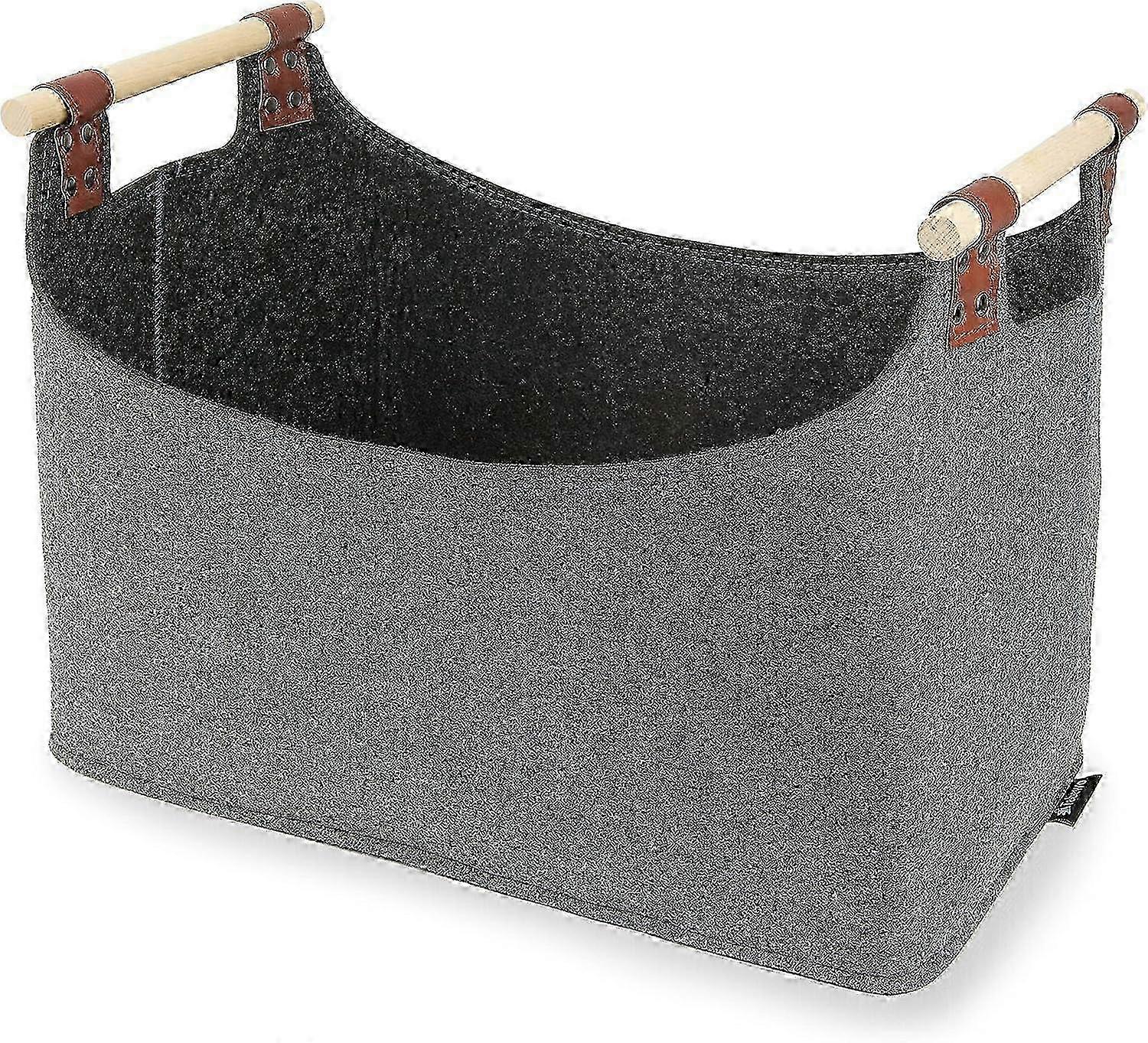 Log Basket, Large Felt Log Basket with 2 Handles Foldable Log Storage Basket Felt Log Bag for Fireplace Wood, Wood, Logs, Toy (Dark Grey)