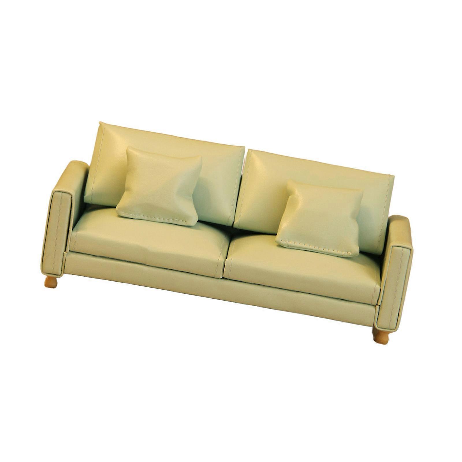 Modern Miniature Sofa Figurine for Model Home PU Leather Couch Scene Display Accessory for 1/12 Scale Doll House Setting  Green