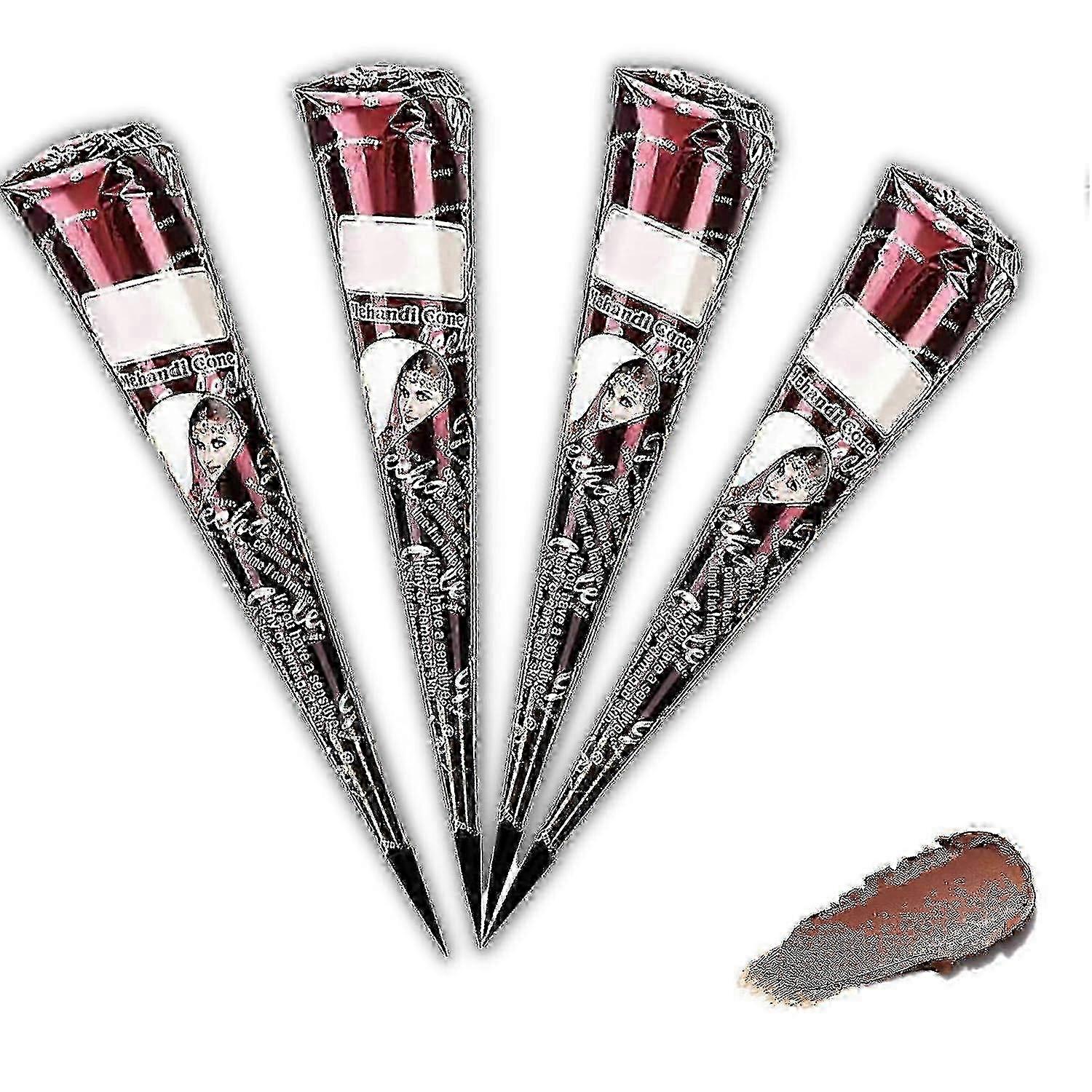 4 عبوات من نمش الحناء البني الطبيعي ، لون وشم الحناء بني ، مخاريط كريم الحناء الطبيعية ، ملصقات الوشم للوشم المؤقت