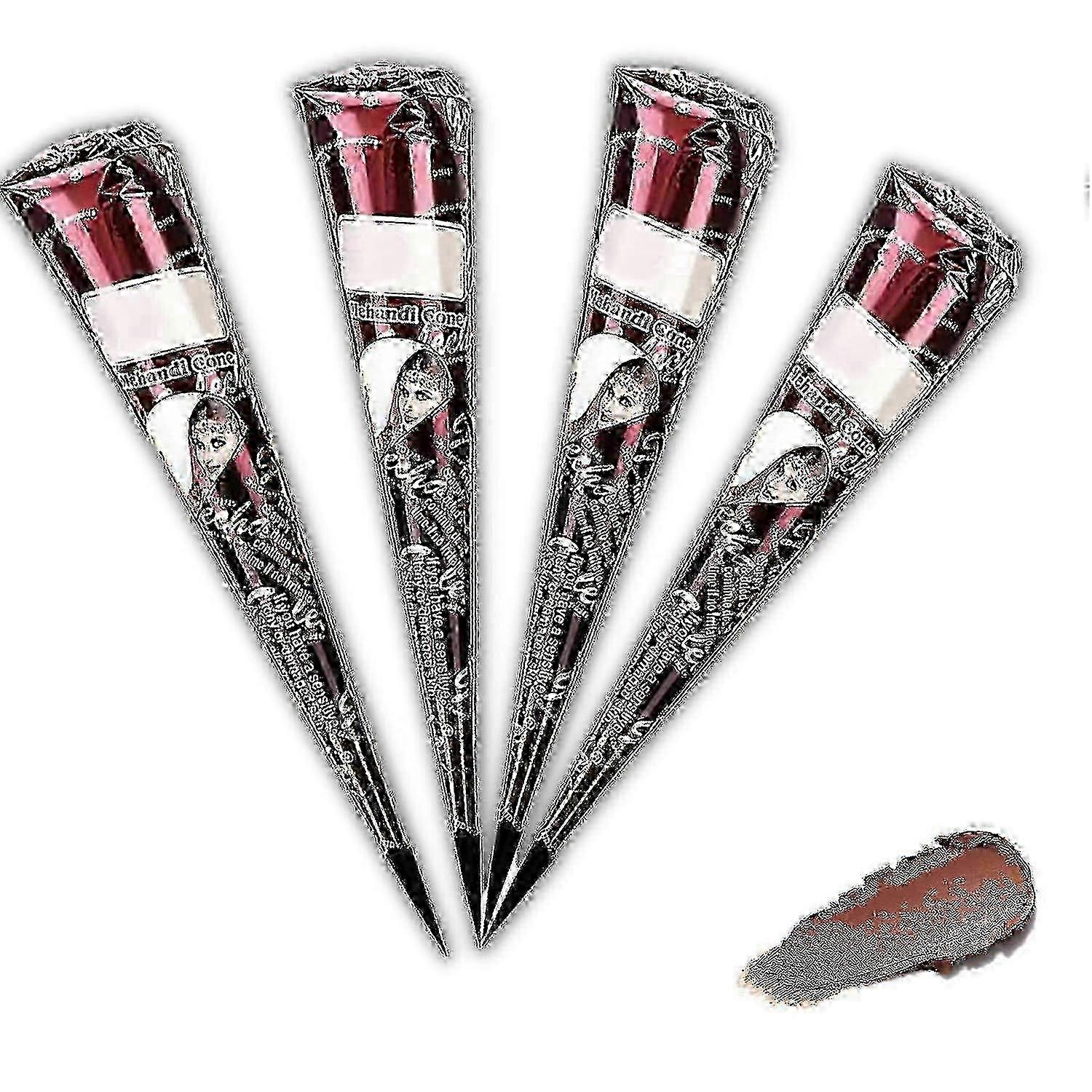 4 عبوات من نمش الحناء البني الطبيعي ، لون وشم الحناء بني ، مخاريط كريم الحناء الطبيعية ، ملصقات الوشم للوشم المؤقت