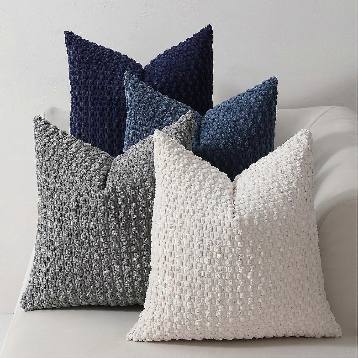 Corduroy Square Modern Pillow Case Pack Of 4 Blue 18 x 18 Soft Plush Solid Color Decorative For Sofa Couch Chair