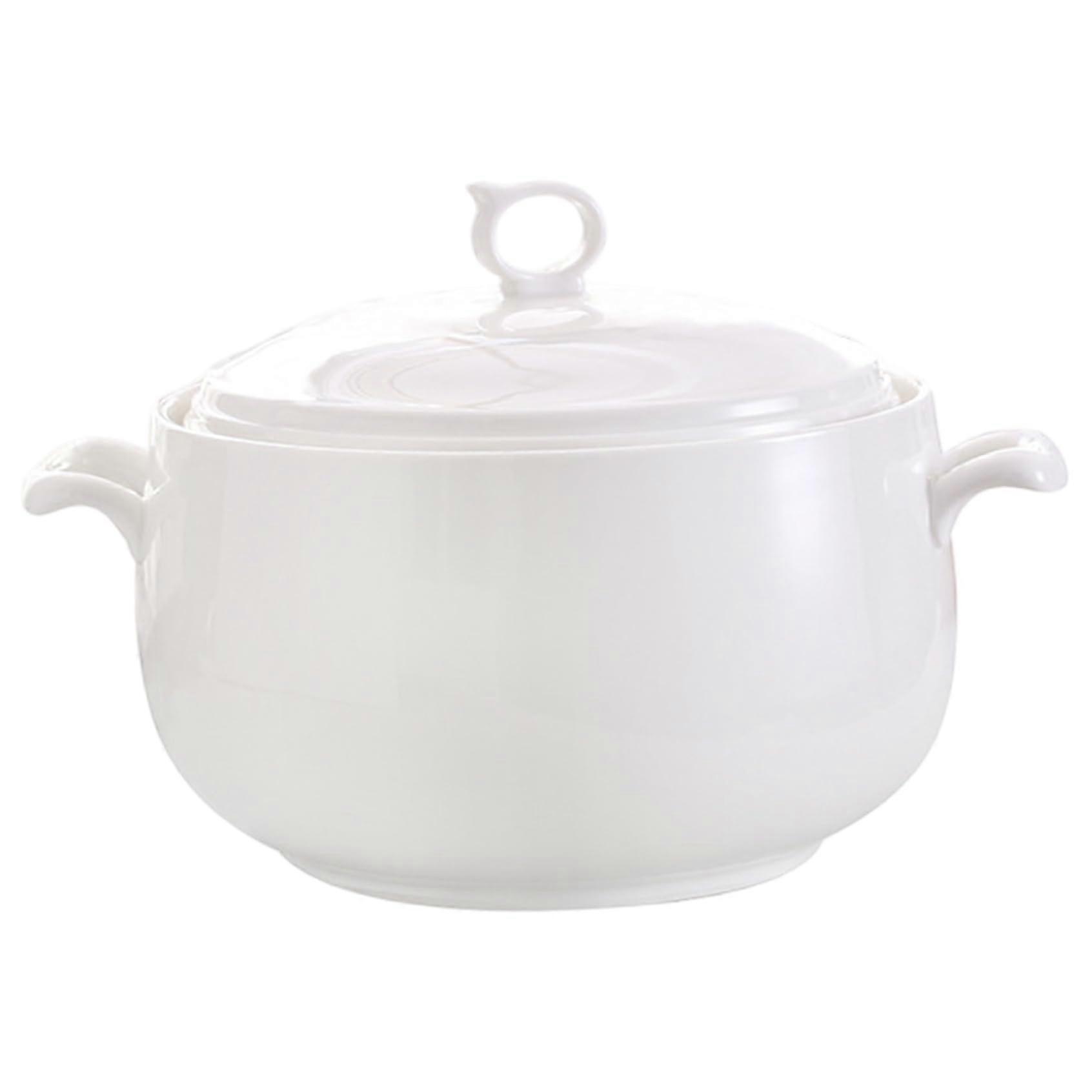 Ceramic Soup Tureen 3000ml Round Serving Bowl with Lid and Handles, Microwave Safe for Home or Restaurant