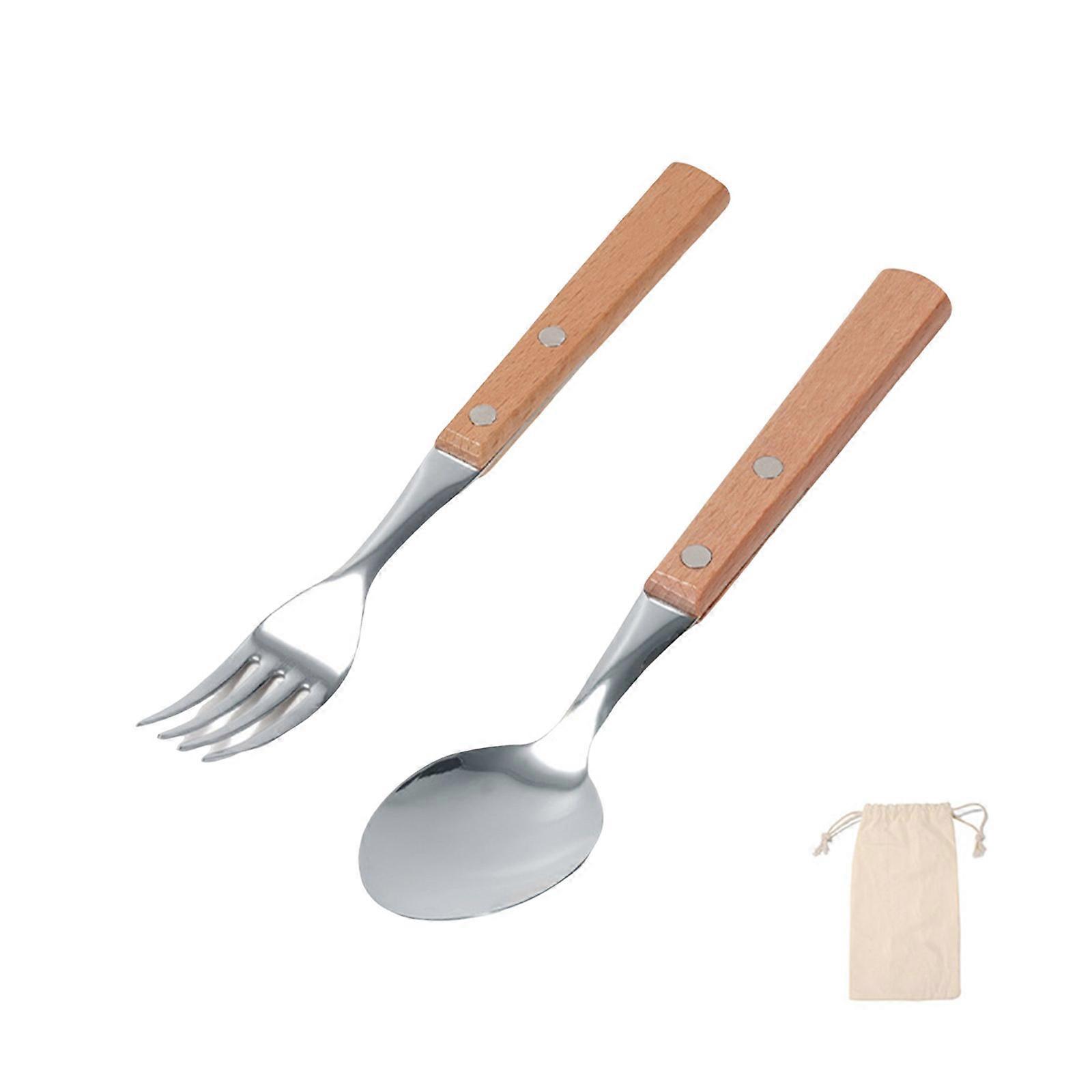 Light Weight Travel Spoon And Fork Set Stainless Steels Tableware with Wood Handle Outdoor Cutlery Set Easy to Use Multicolor