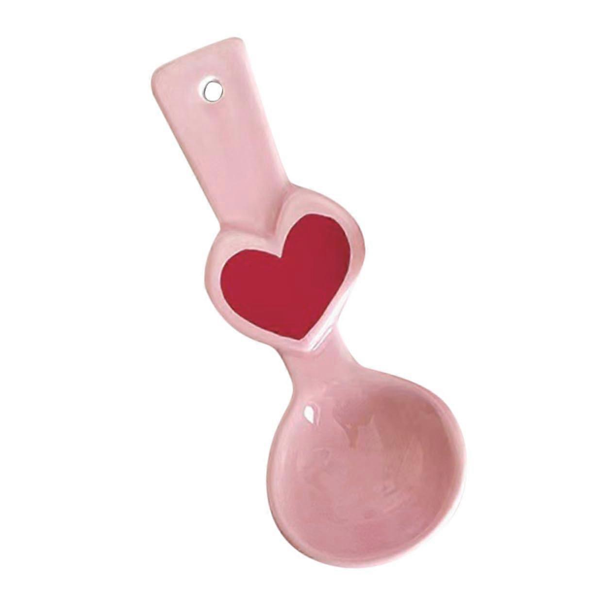 Heart Shaped Ceramic Dinner Spoon with Ergonomic Handle for Soup Dessert Yogurt Ice Cream