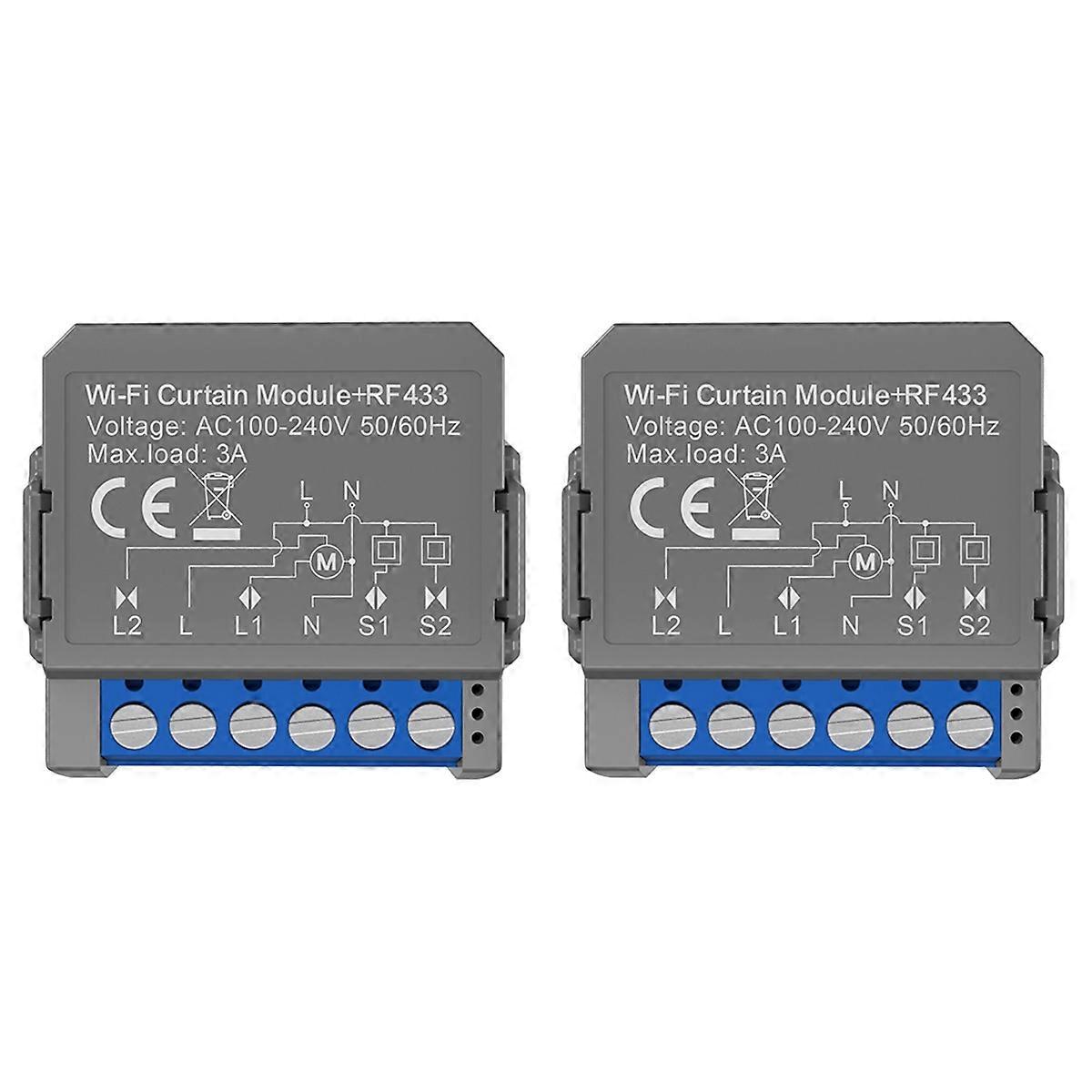 2Pcs Tuya WiFi Smart Curtain Switch Module with RF433 Remote for Roller Shutter Blinds Motor Work with Home