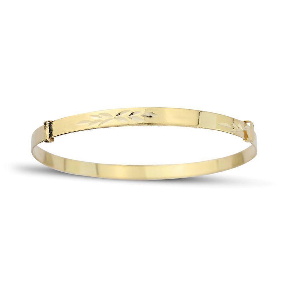 Jewelco London 9ct 黄金 - 3mm 图案可扩展婴儿手镯 - 42mm-54mm