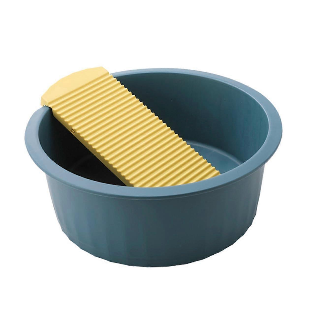 Plastic Wash Basin with Washboard NonSlip Surface Easy Clean for Clothes and Baby Laundry Blue