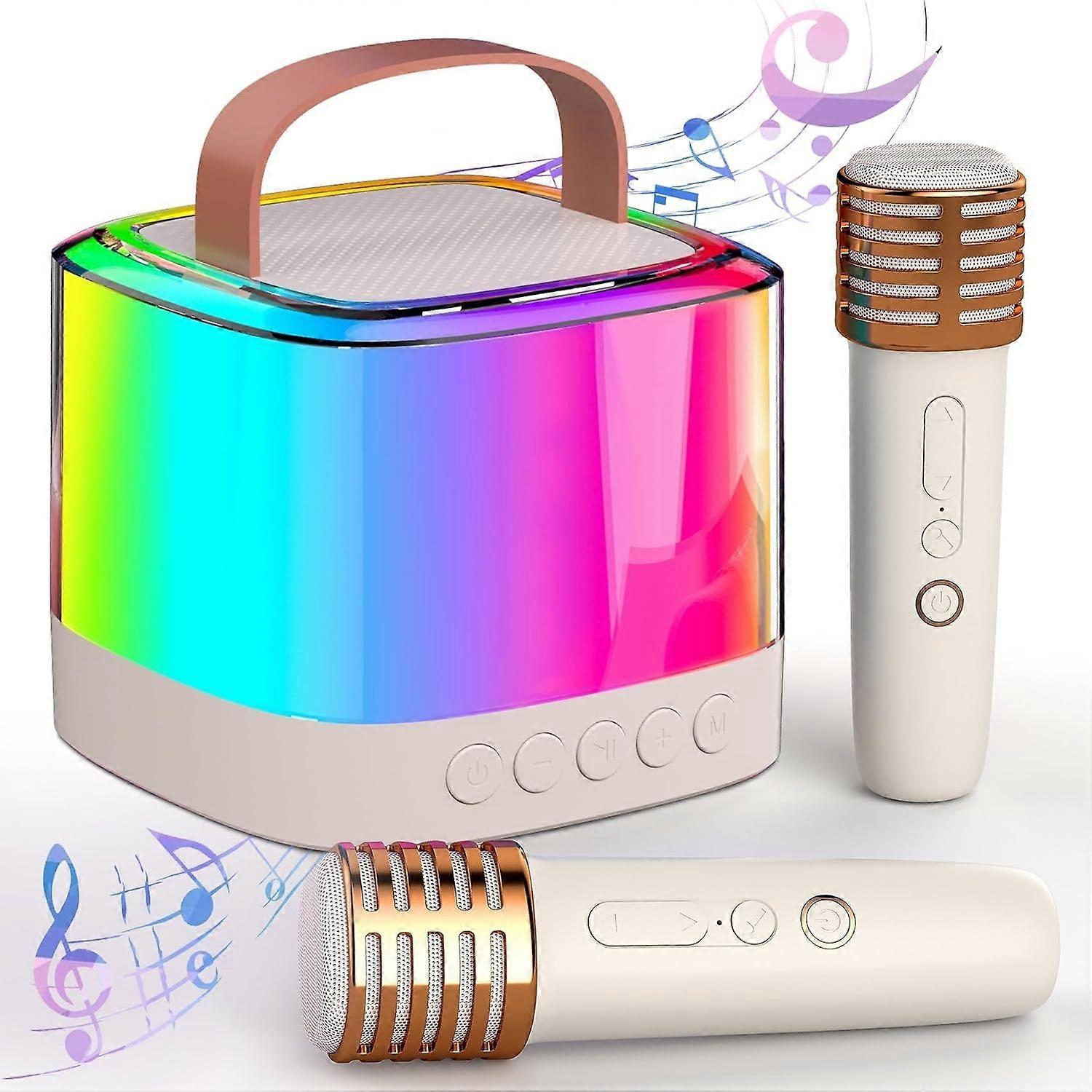 Mini Karaoke Machine for Kids with 2 Wireless Microphones, Portable Bluetooth Speaker & LED Lights