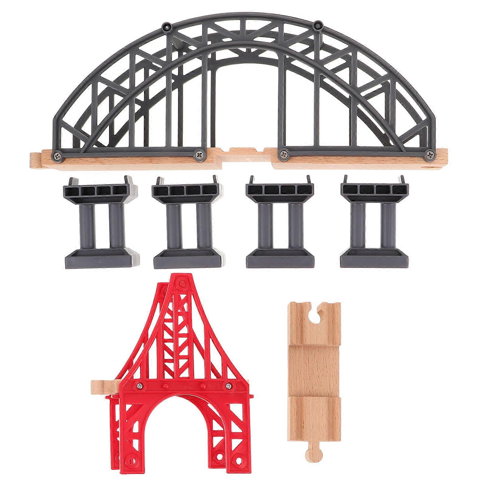 Train Track Bridge Toy for Educational Use with 2Pcs Wooden Bridge Set