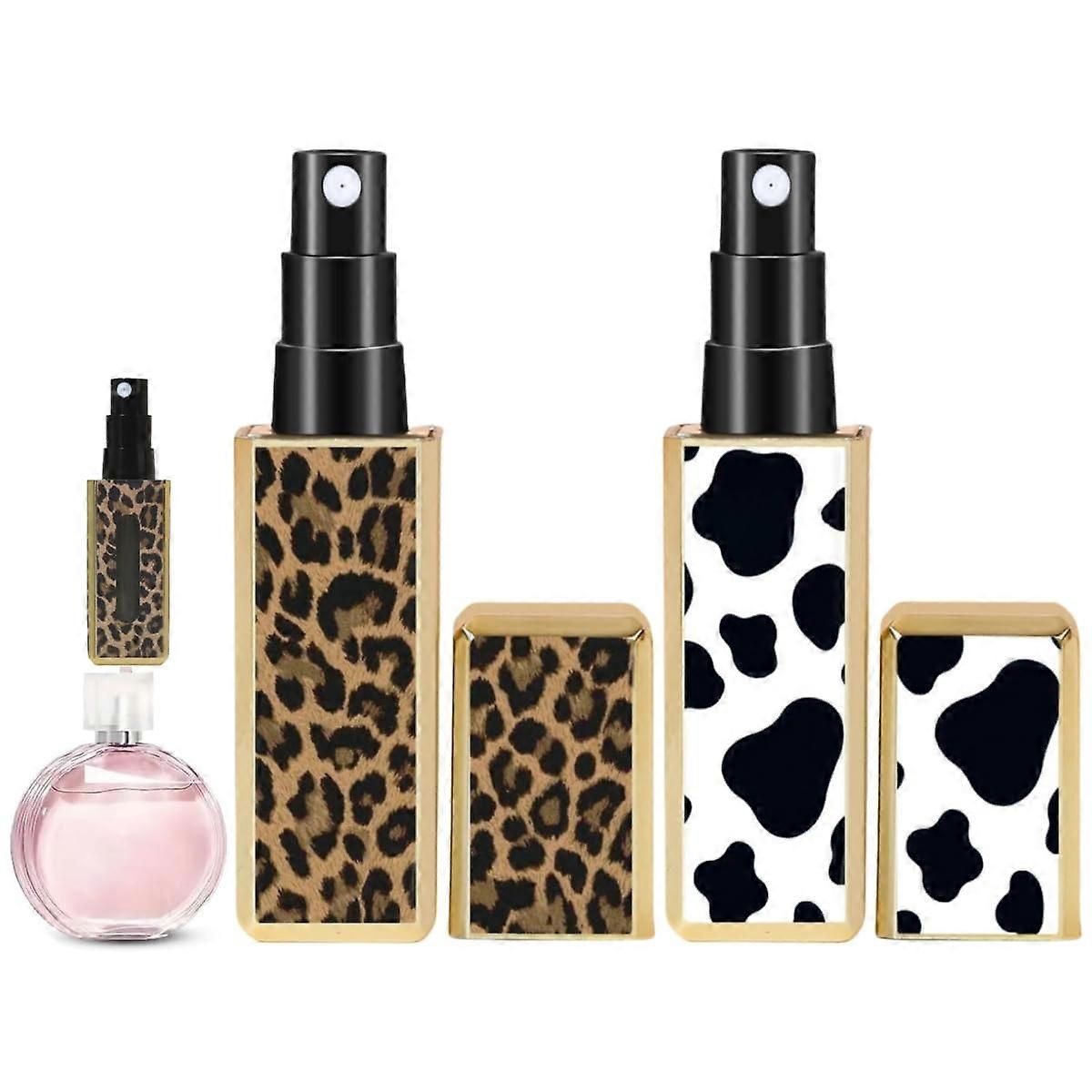 2PCS 5ml Refillable Perfume Atomizer, BottomFill Travel Spray Bottle Leopard and Cow Print