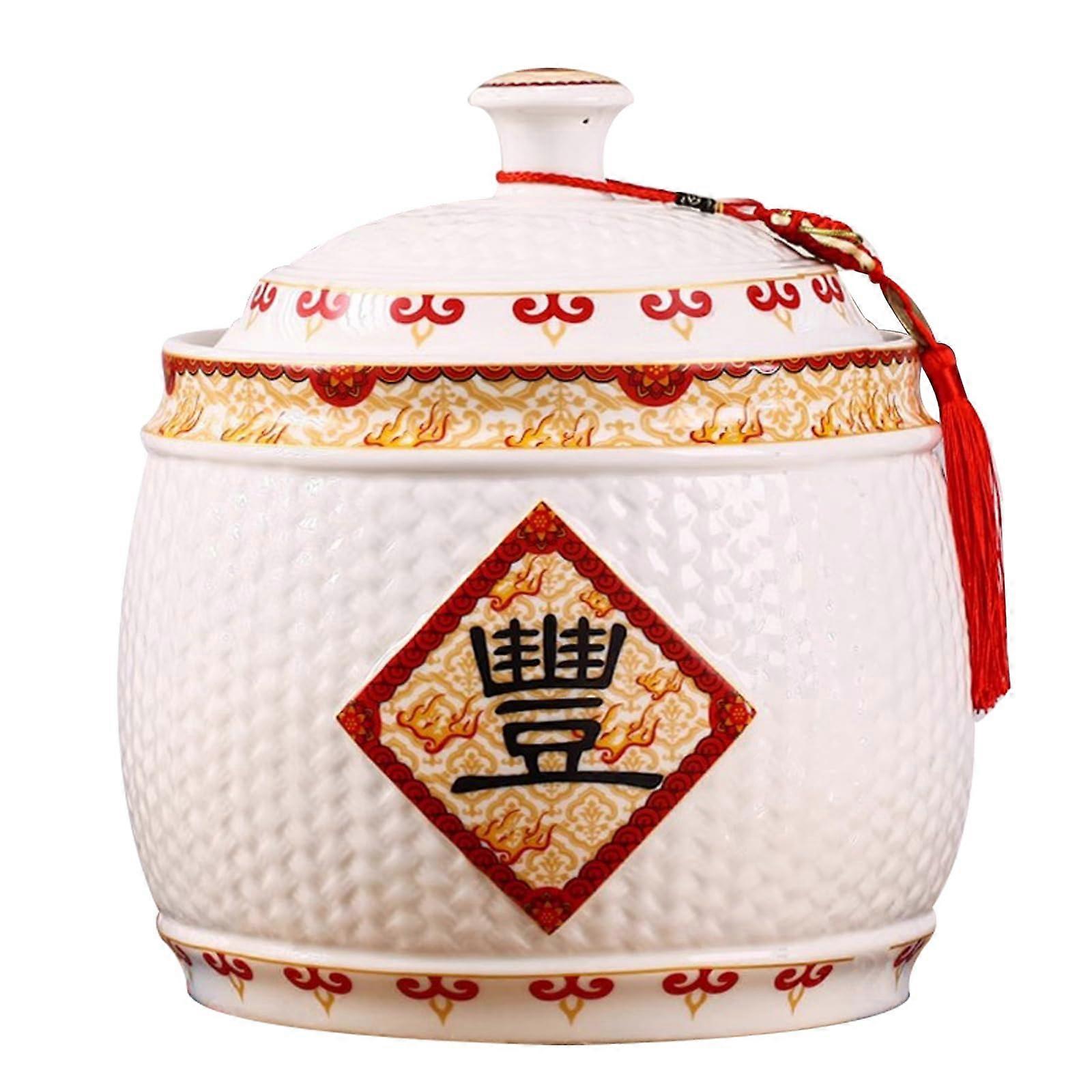 Ceramic Rice Storage Container with MoistureProof Lid, Large Capacity White Dispenser 11.81×10.24