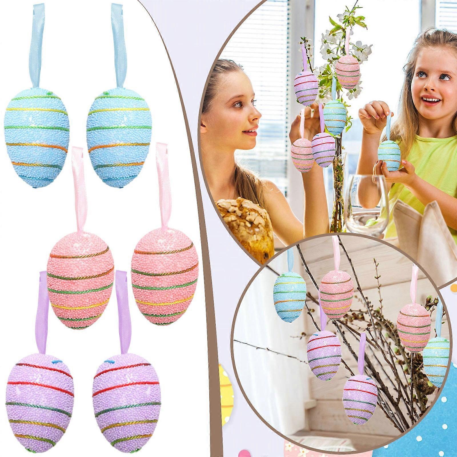 6Pcs Easter Egg Pendant Decorations, Colorful Painted Mini Ornaments for Spring Party & Small Tree Hanging, Compatible with Easter Themes