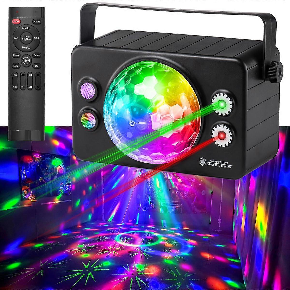 DJ Party Lights Sound Activated 4in1 Disco Ball LED Strobe with Remote, USB Powered 6 Colors
