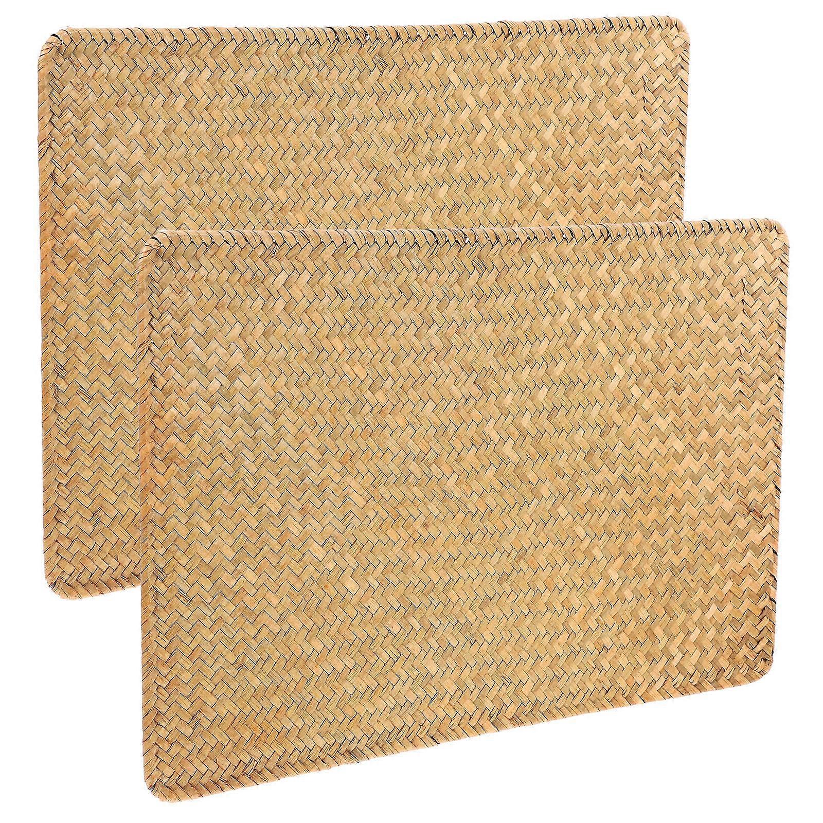 Woven Khaki Placemat Rectangle for Dining Table Use 2Pcs Coaster