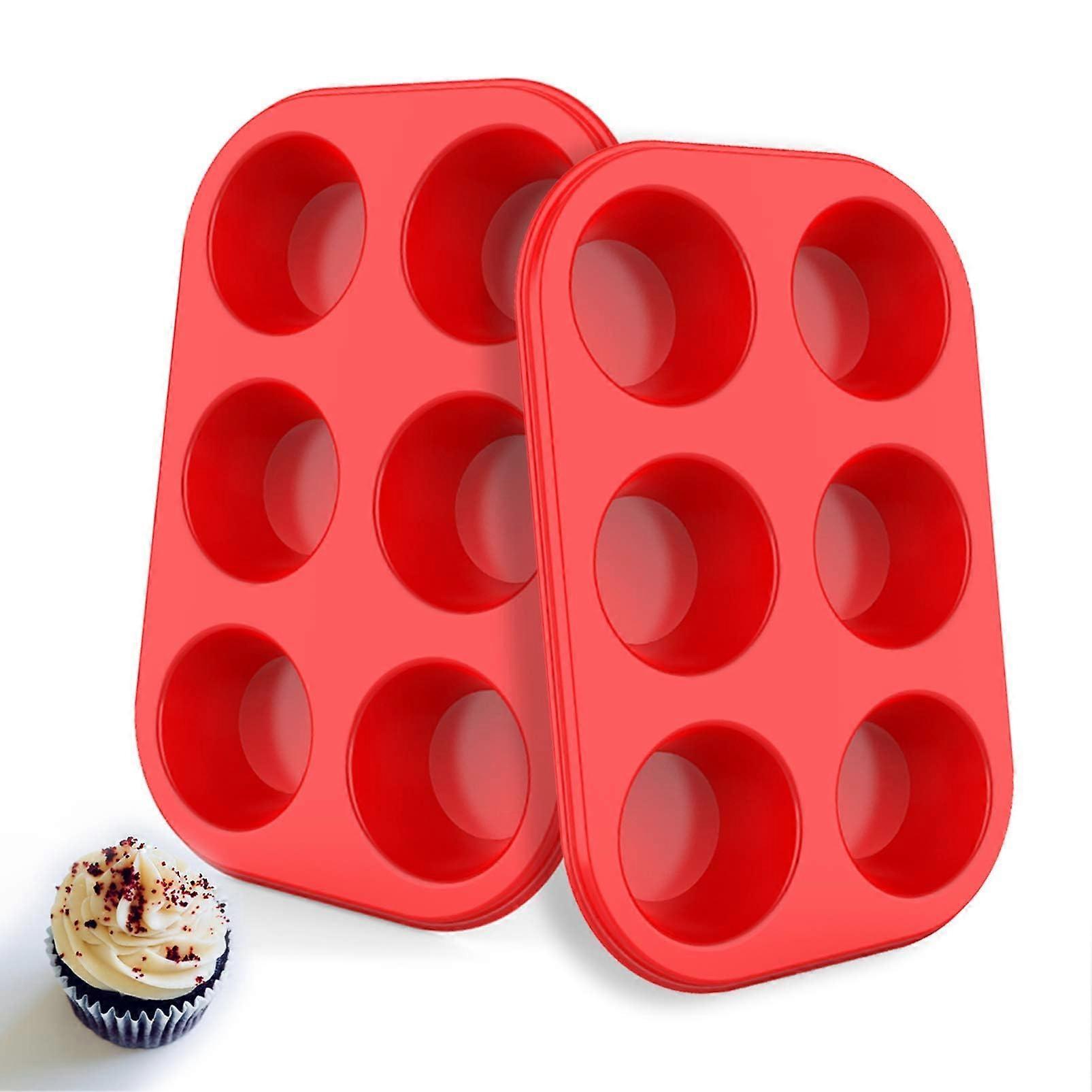 Silicone Muffin Pan 6 Cup, LFGB Silicone Cupcake Baking Pan - Set of 2, Non-Stick Muffin Tins, Egg Muffin Tray, Food-Grade Muffin Molds-14898