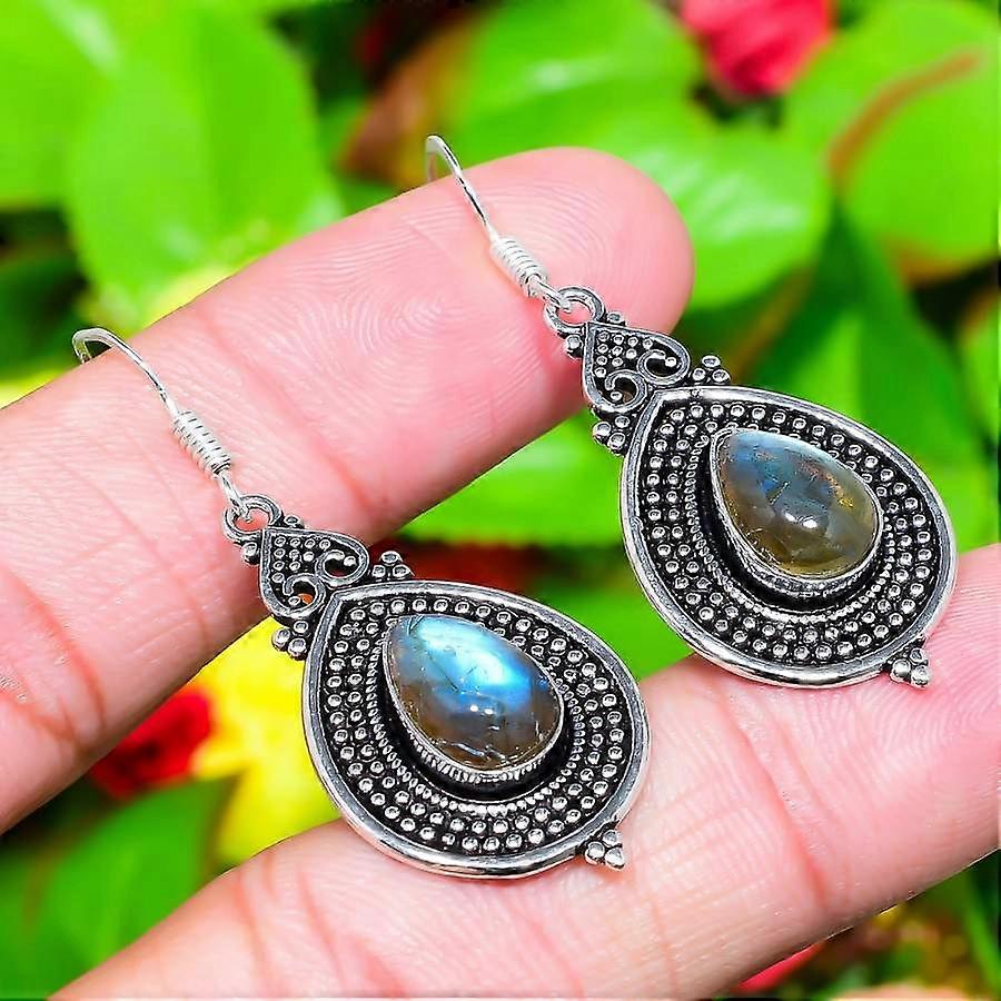 Natural Labradorite Gemstone Handmade 925 Sterling Silver Earring 1.97" E8B15