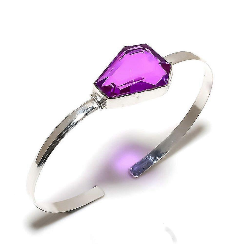 Pink Amethyst Gemstone 925 Sterling Silver Jewelry Cuff Bangle Adjustable