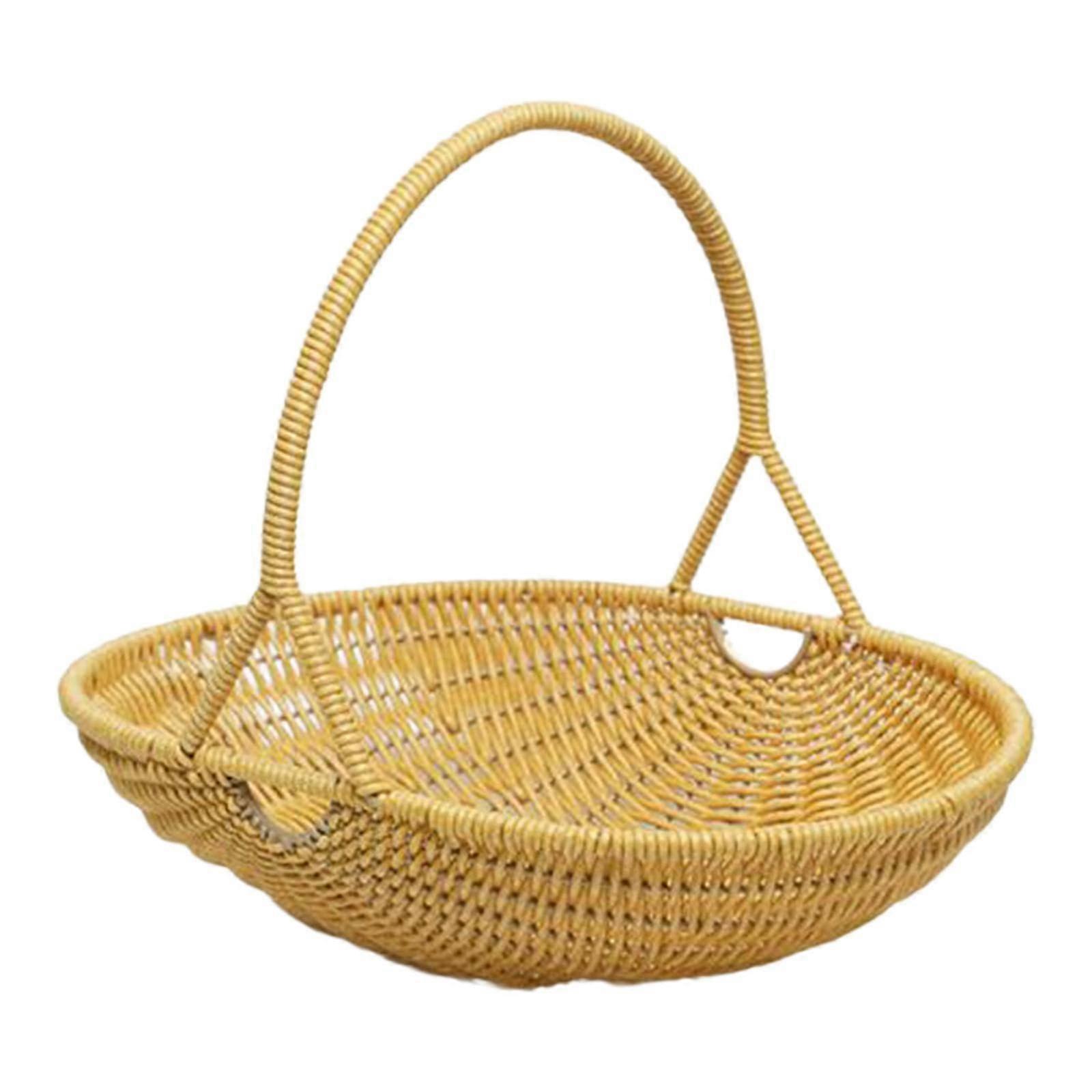 Rattan Storage Basket with Handle for Bread, Fruit or Snacks, Lightweight Woven Kitchen Basket