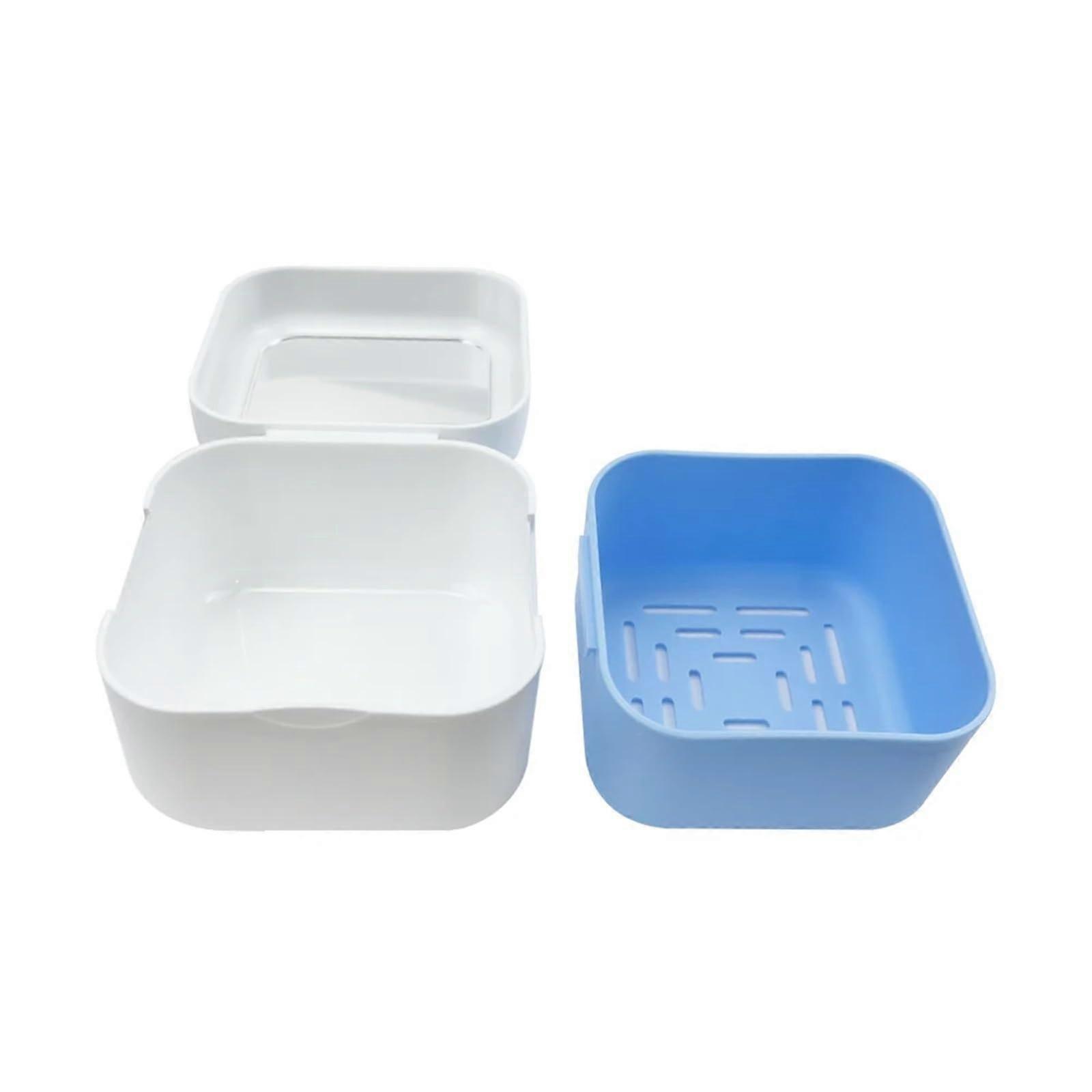 Denture Cleaning Case with Mirror, Easy Clean Travel Retainer Storage Box, White, 3pcs