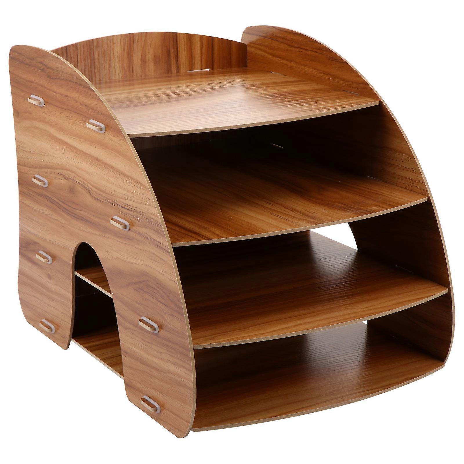 Wooden Desktop Storage Rack Multi-Layer File Holder for Office Supplies