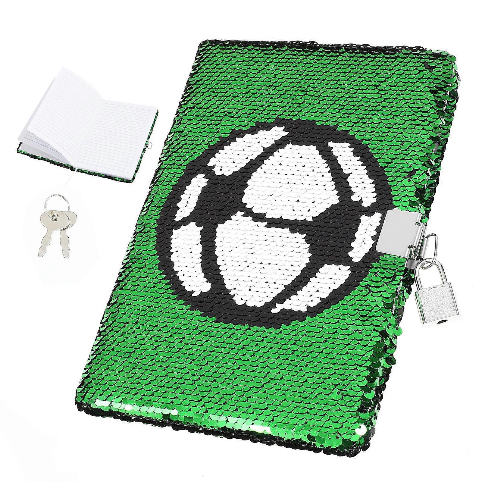 Football Journal Notebook for Writing with Lock Sequin Design Green