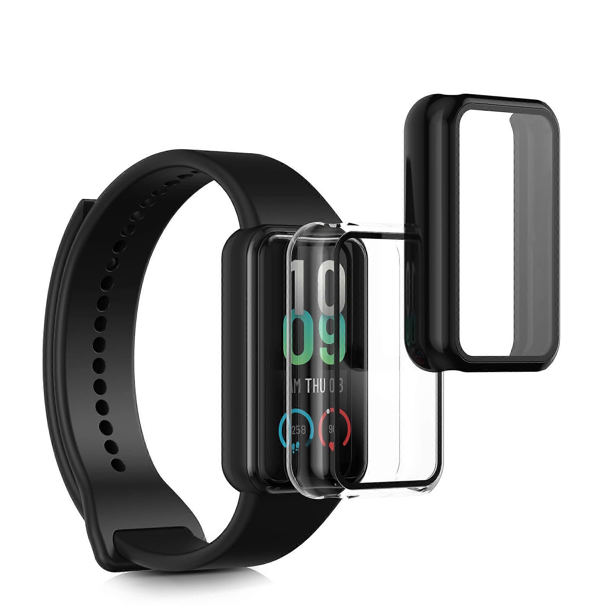 Case with Tempered Glass Screen Protector Full Coverage Frame Black and Transparent for Amazfit Band 7