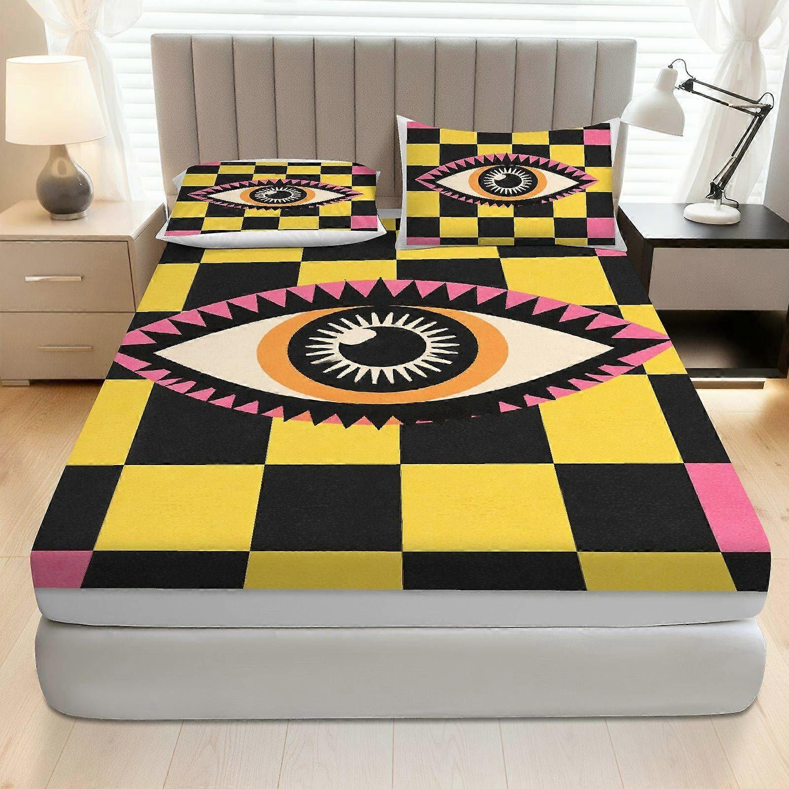 3pcs Abstract Eye Pattern Fitted Sheet Three Piece Set