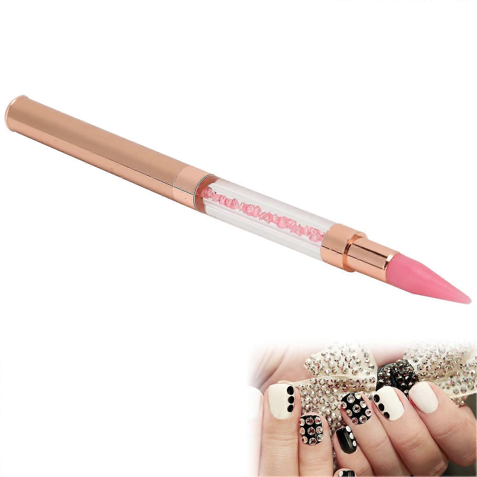 Double Sided Nail Art Dotting Pen with Wax Tip Rhinestone Picker for Precise Placement Pink