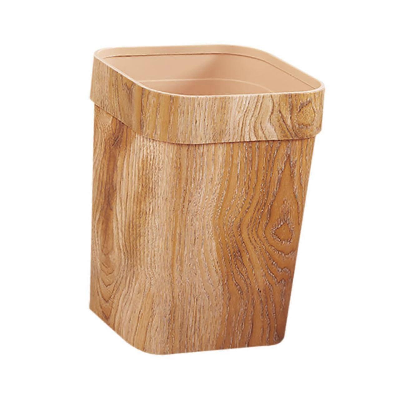 Plastic Trash Can with Rustic Wood Grain Design, Small Waste Bin for Bathroom Bedroom Kitchen