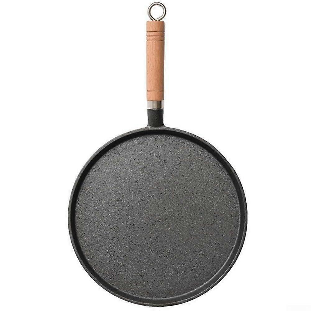 Cast Iron Pancake Pan with Wooden Handle,  Heat Retention, Multiple Size Options