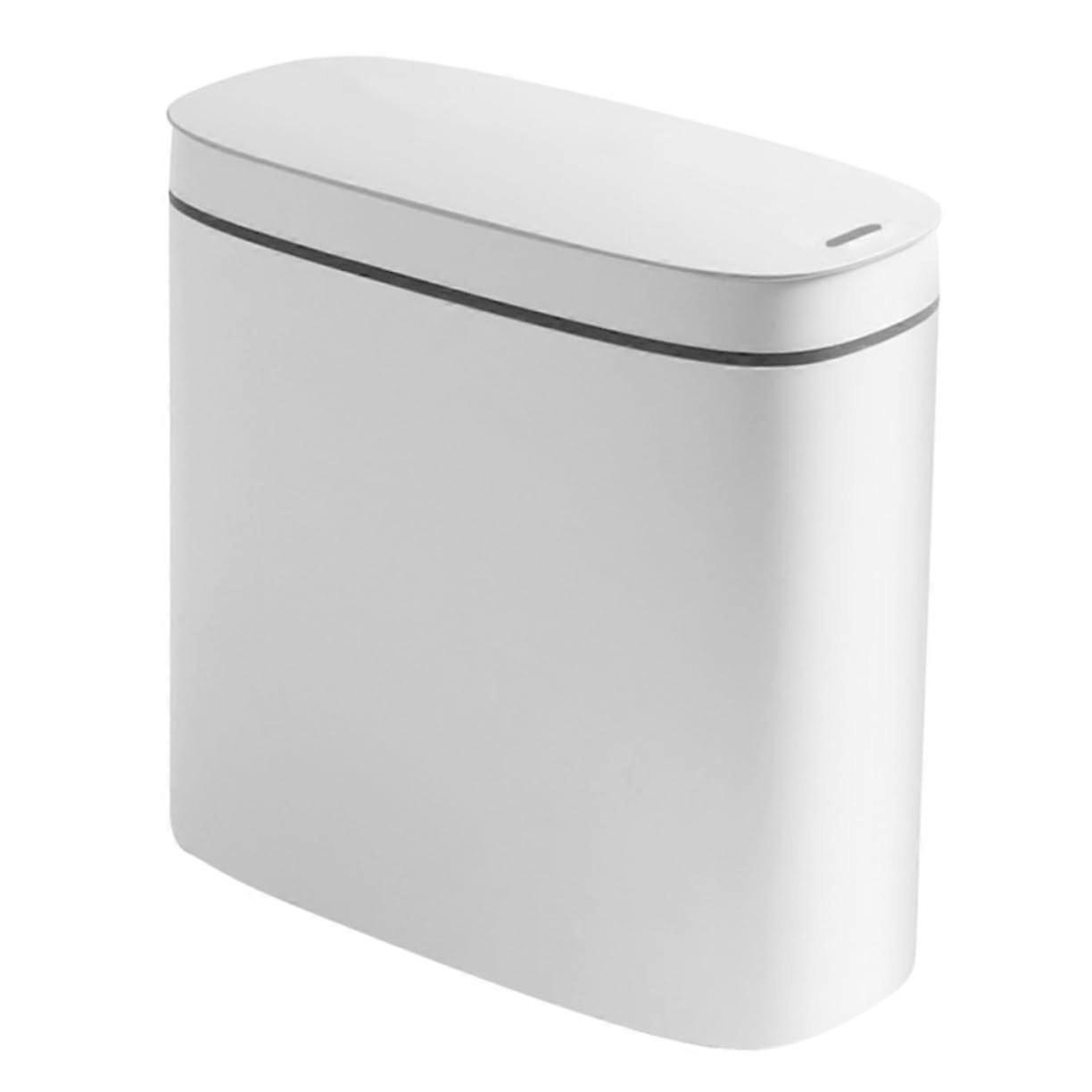 Large Touchless Trash Can with Lid, White Automatic Garbage Bin with Smart Sensor and Odor Control