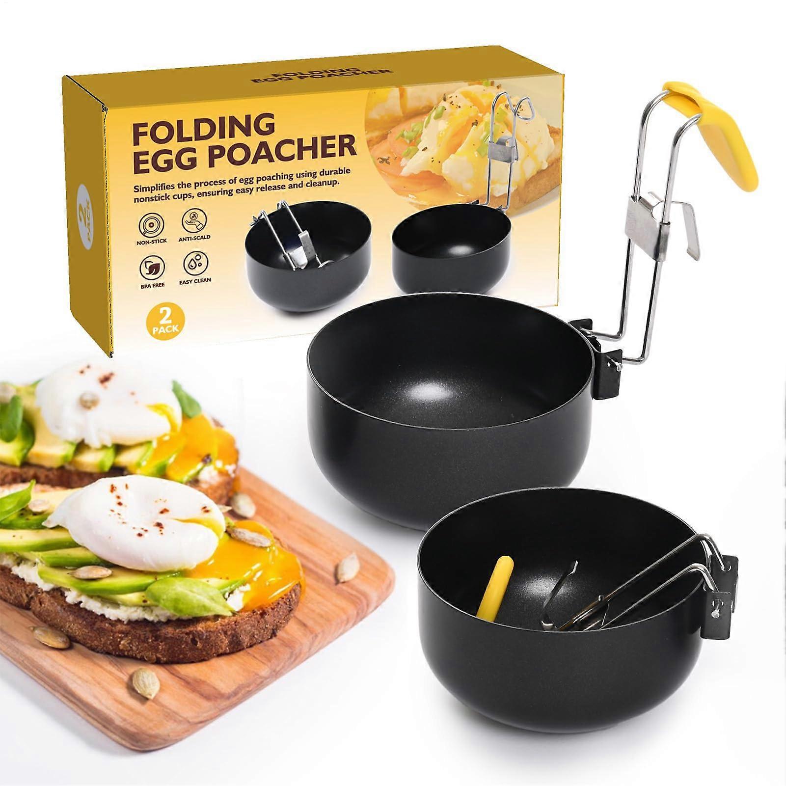 Egg Poacher Pan with NonStick Egg Molds, Foldable Detachable Handle, SpillResistant for Breakfast